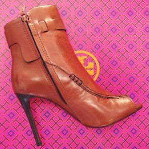 Tory Burch Saddle-stitch Open-toe Bootie